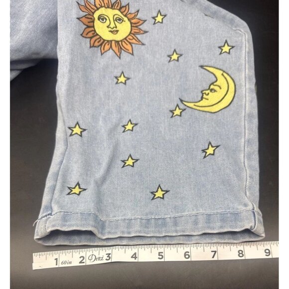 Lucy & Yak Womens Light Wash Blue Sun Moon Star Embroidered High Waist Jeans 44R - Picture 13 of 13